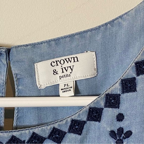 Crown & Ivy Sz PL Lightweight Blue Denim Embroidered Sleeveless Dress - Picture 5 of 5
